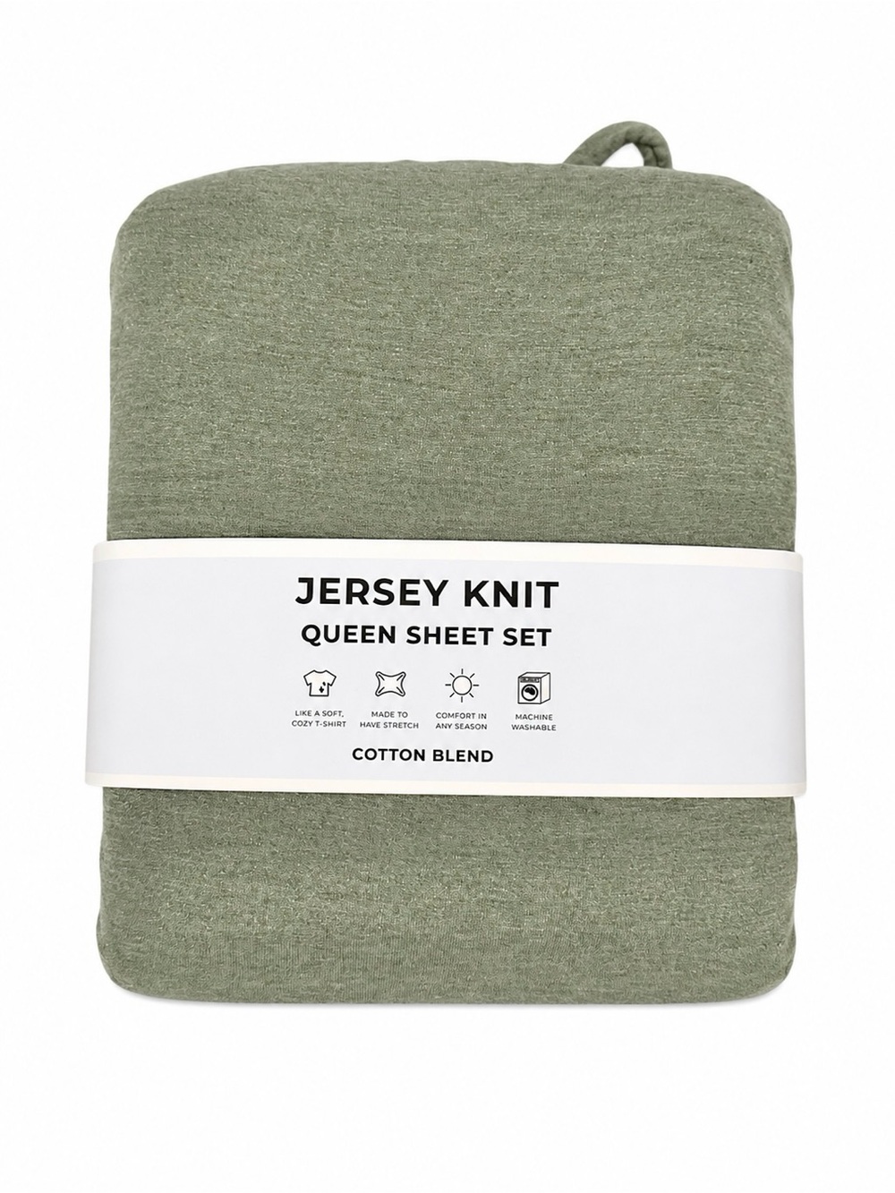 FreshFolds Queen Heathered Olive Jersey Knit 4 Piece Sheet Set